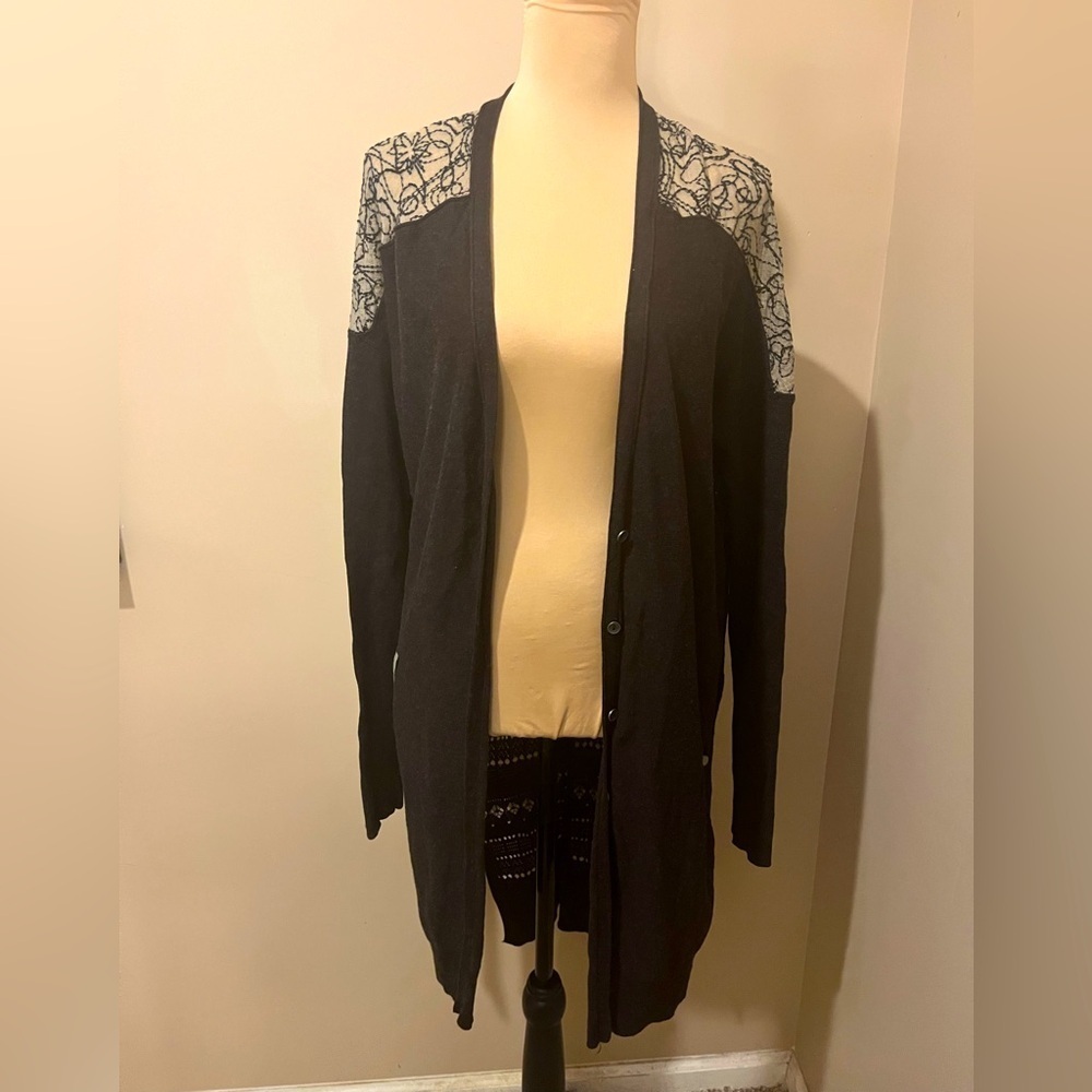 Free People Black Sweater Duster, size Large